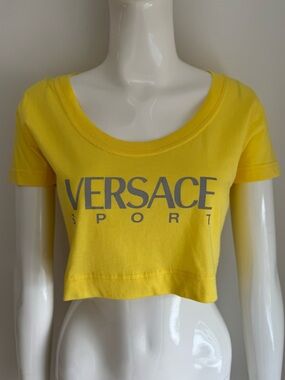 Vintage Versace Sport Yellow Logo Crop Top